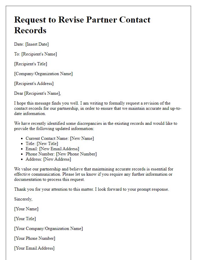 Letter template of request to revise partner contact records