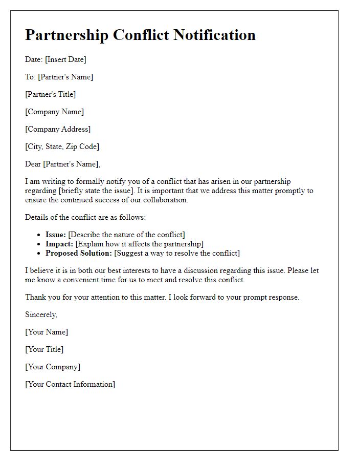 Letter template of Partnership Conflict Notification