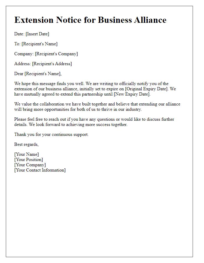 Letter template of extension notice for business alliance