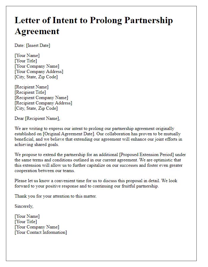 Letter template of intent to prolong partnership agreement