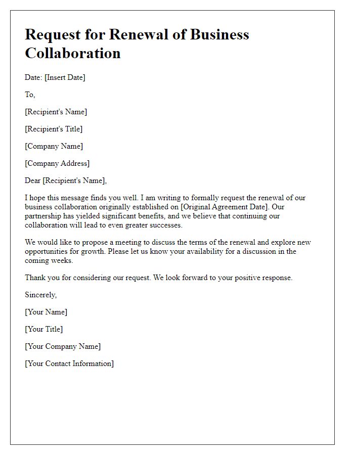 Letter template of renewal request for business collaboration