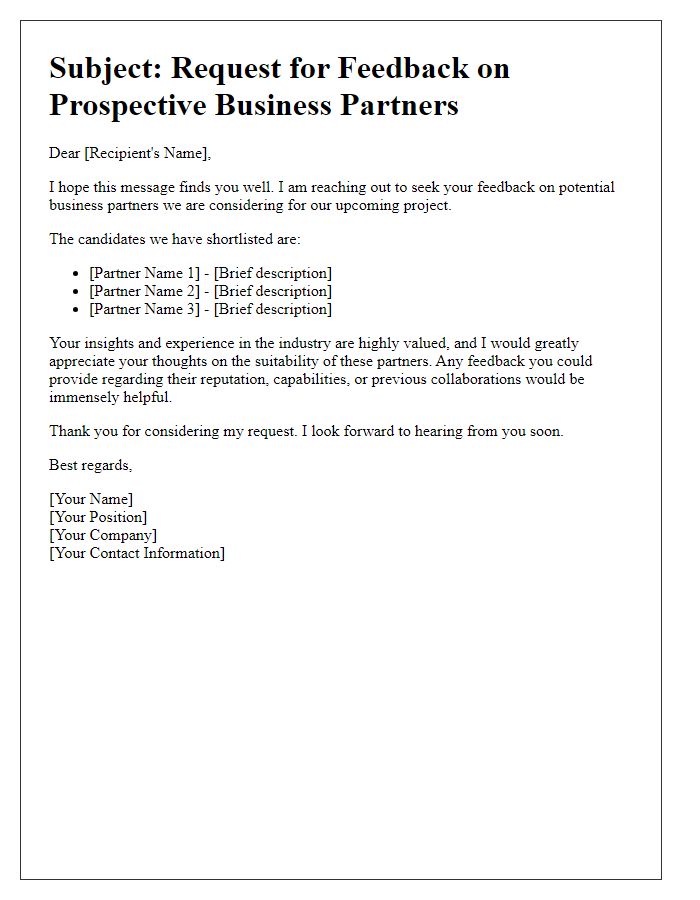 Letter template of appeal for feedback on prospective business partners