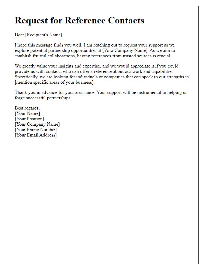 Letter template of asking for reference contacts for partnership
