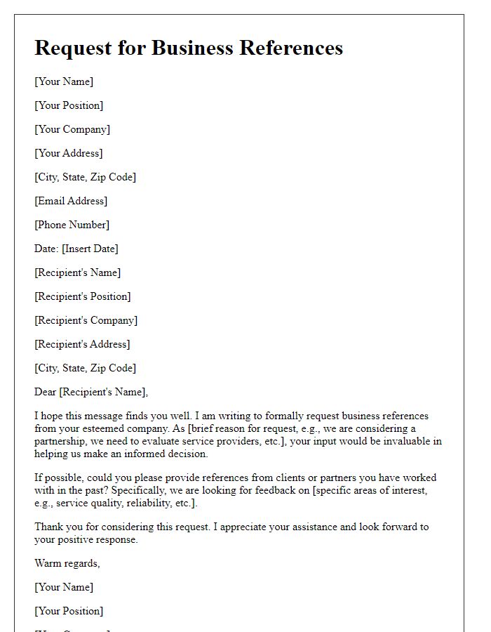 Letter template of formal request for business references