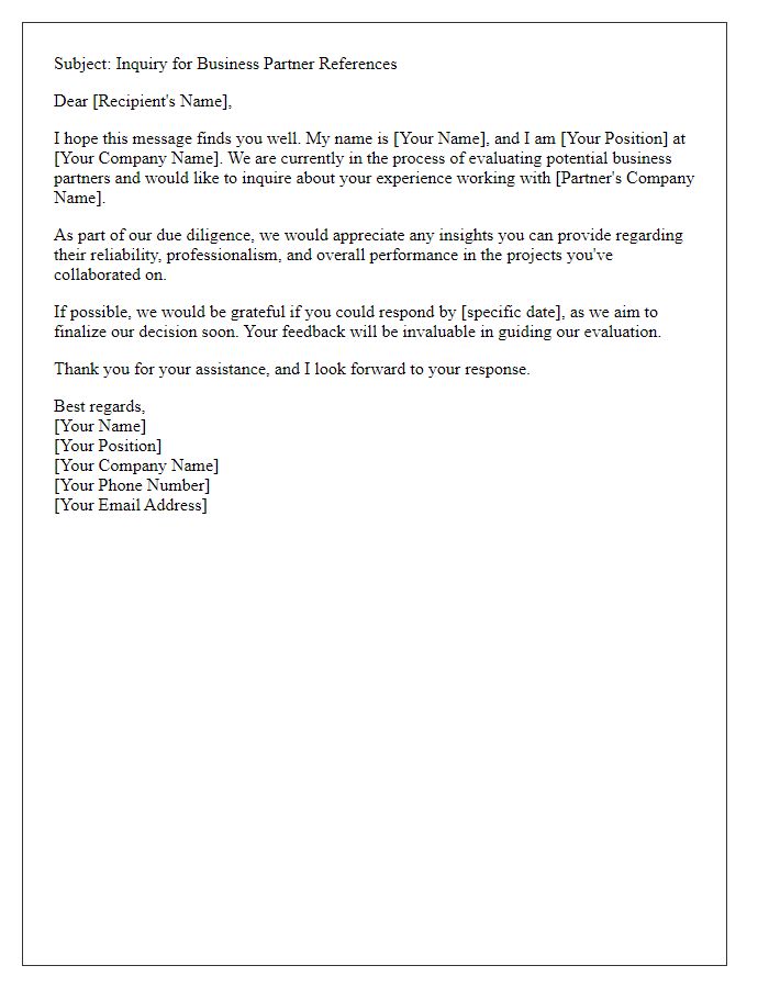 Letter template of inquiry for business partner references