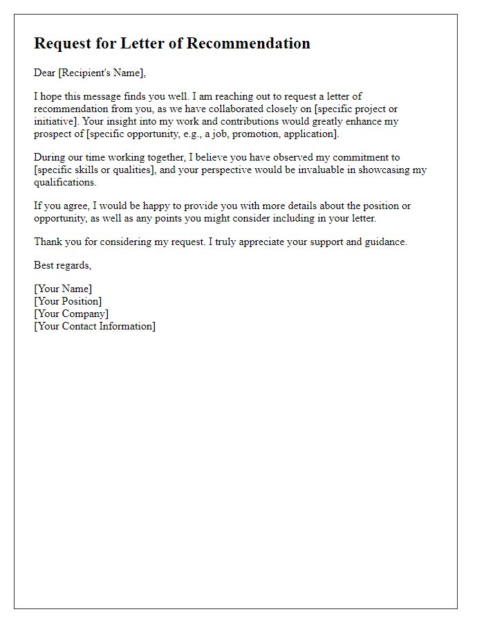 Letter template of recommendation request from business partners