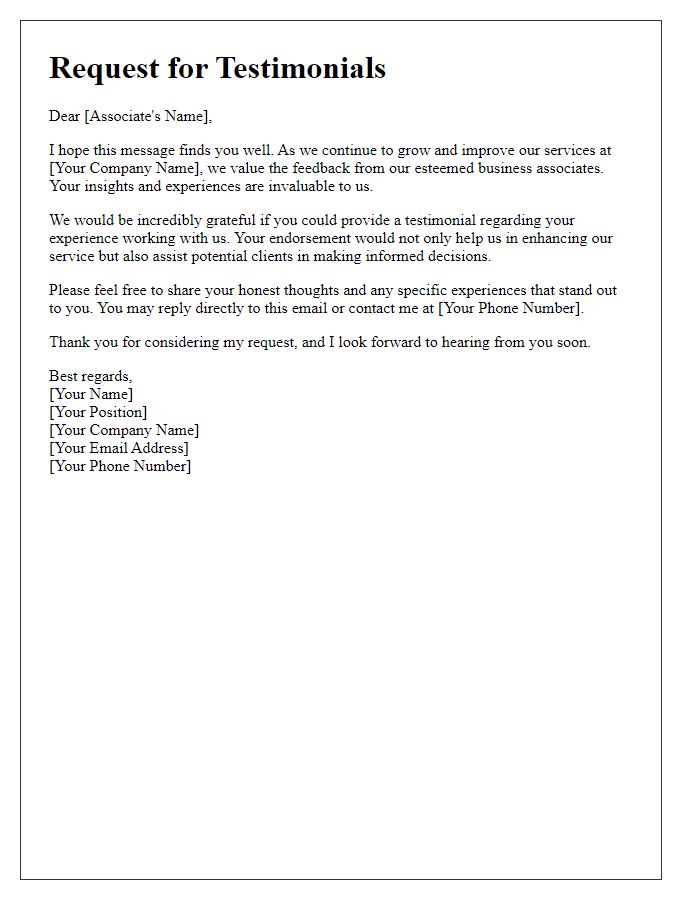 Letter template of request for testimonials from business associates