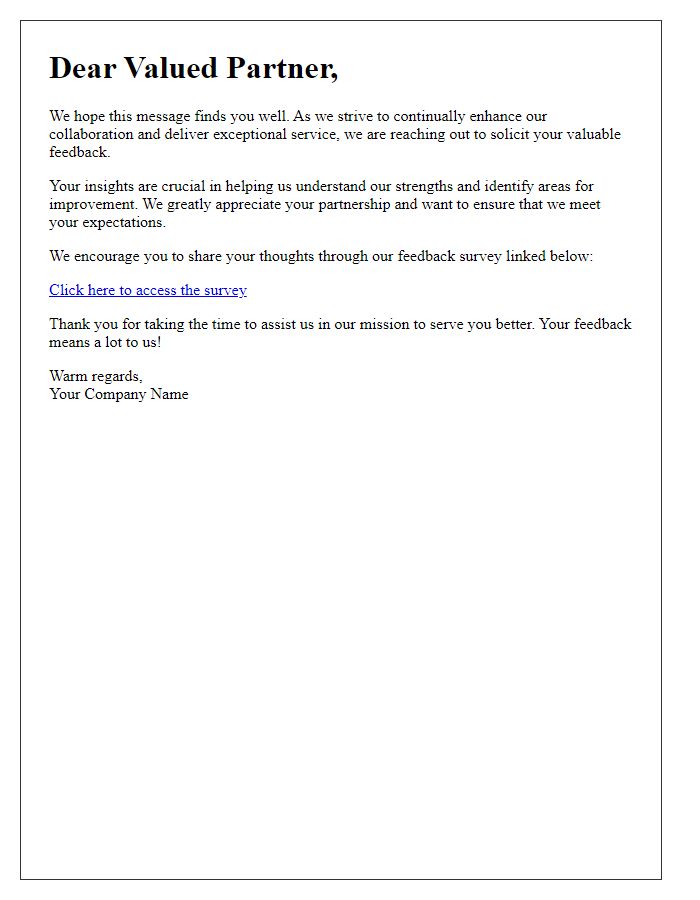 Letter template of a feedback request newsletter introduction for business partners