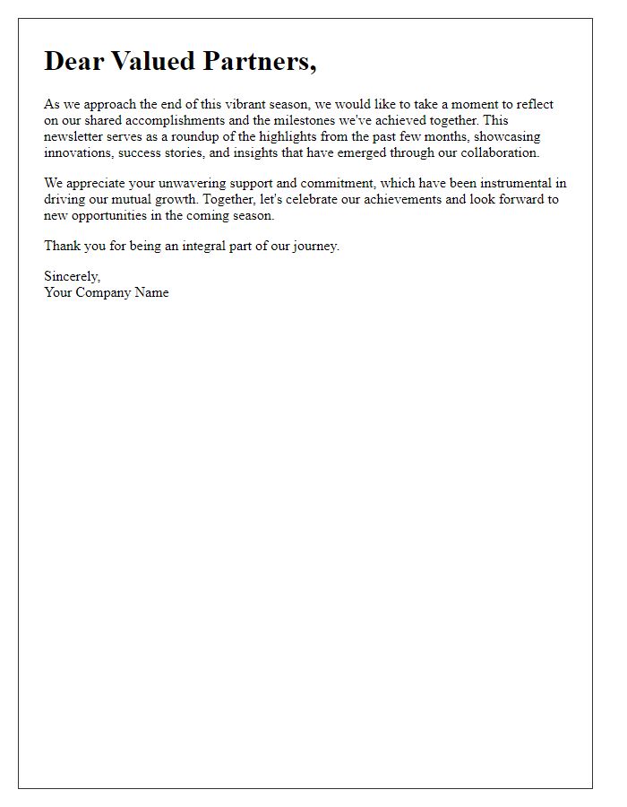 Letter template of a seasonal roundup newsletter introduction for business partners