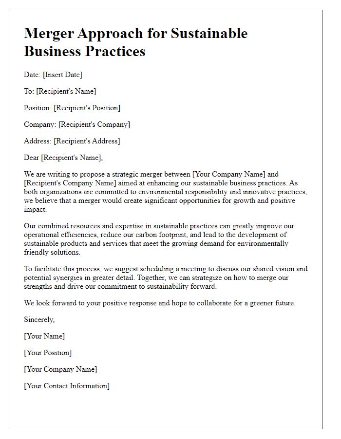 Letter template of merger approach for sustainable business practices.