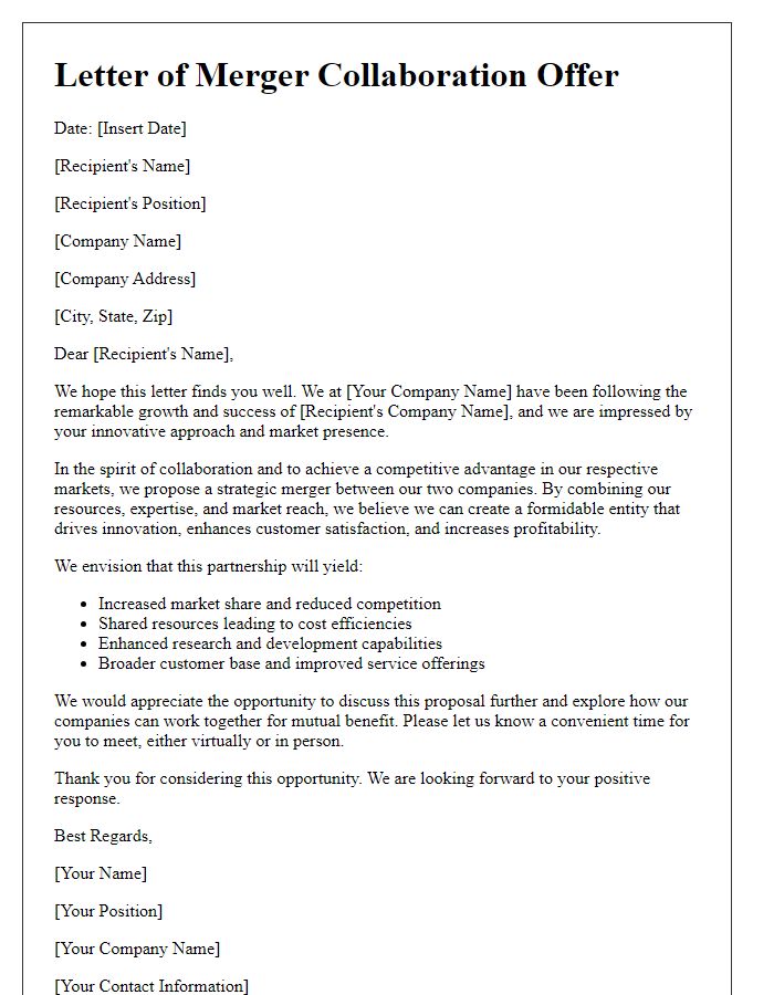 Letter template of merger collaboration offer for competitive advantage.