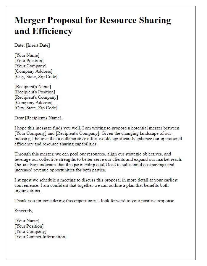 Letter template of merger proposal for resource sharing and efficiency.