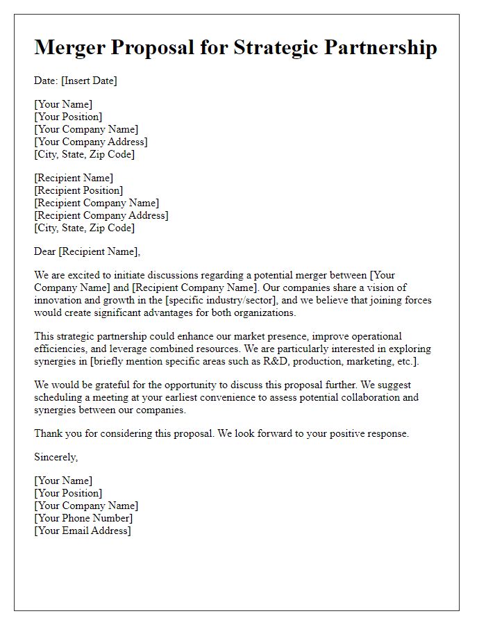 Letter template of merger proposal for strategic partnership.