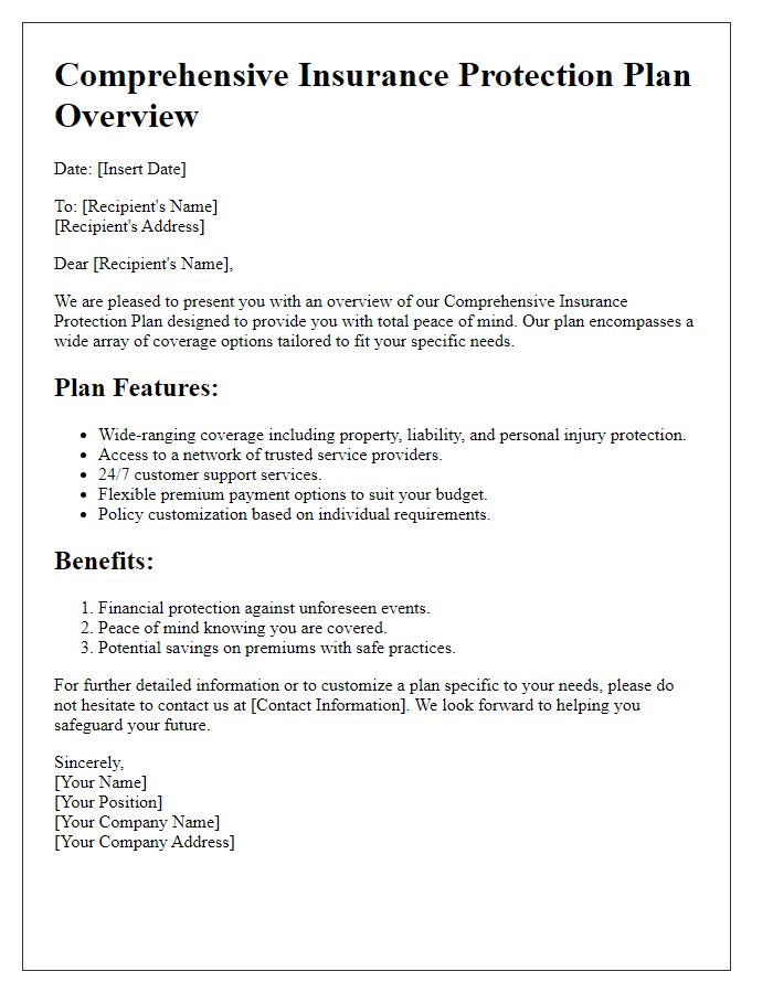 Letter template of comprehensive insurance protection plan overview