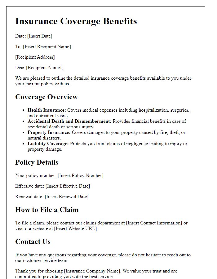 Letter template of detailed insurance coverage benefits