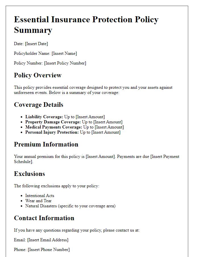 Letter template of essential insurance protection policy summary