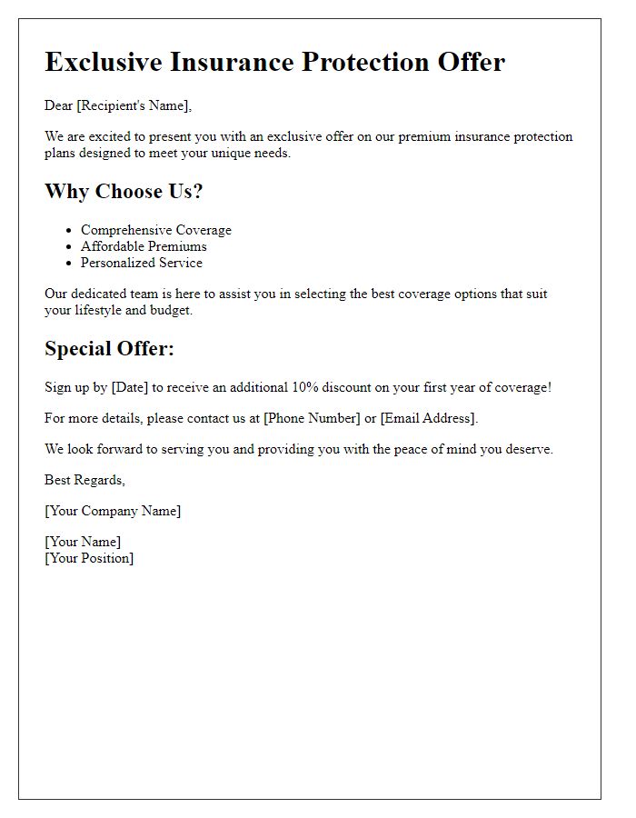 Letter template of exclusive insurance protection offers