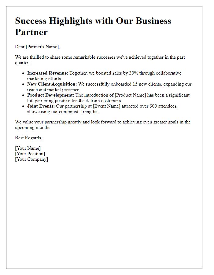 Letter template of business partner success highlights