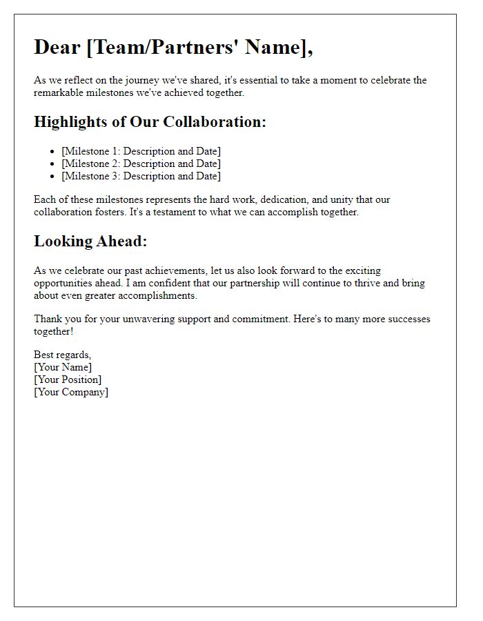 Letter template of celebrating our collaborative milestones