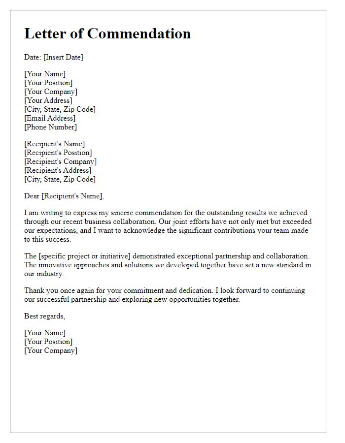 Letter template of commending our business collaboration results