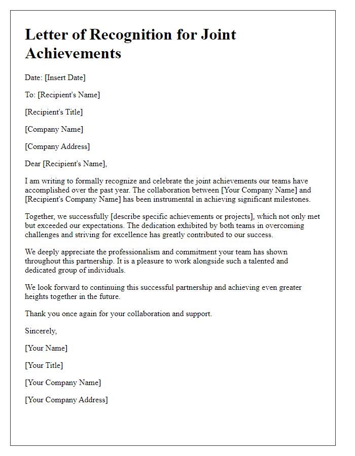 Letter template of recognizing joint achievements in business