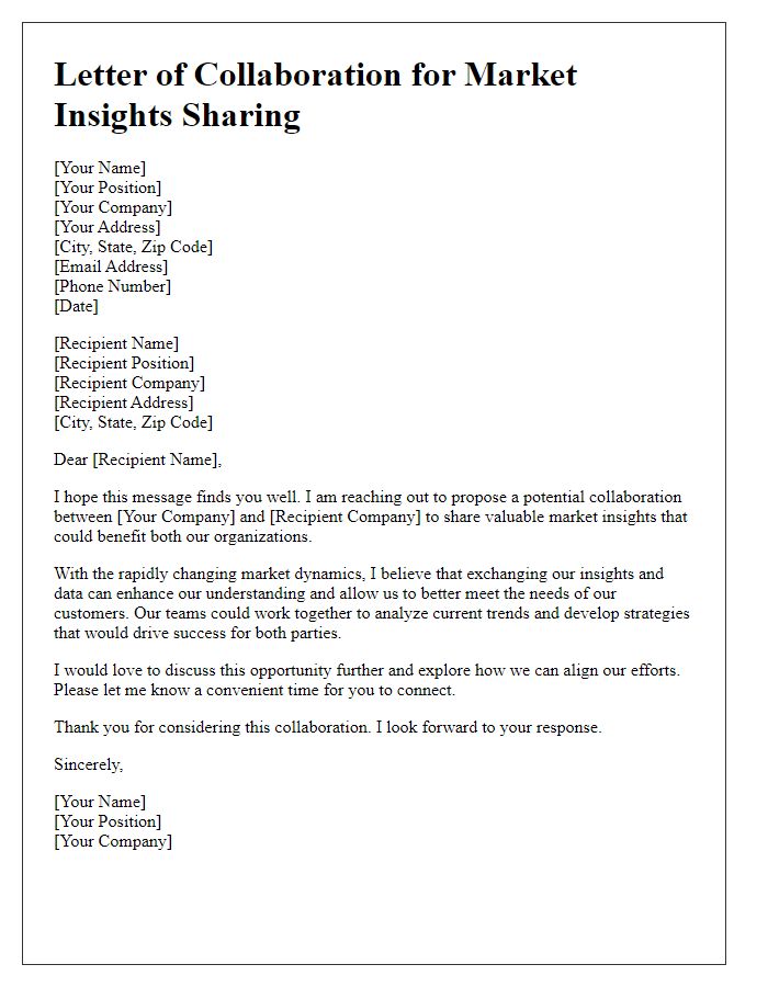 Letter template of business collaboration for market insights sharing.