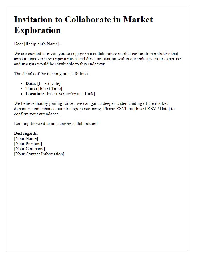 Letter template of engagement invitation for collaborative market exploration.