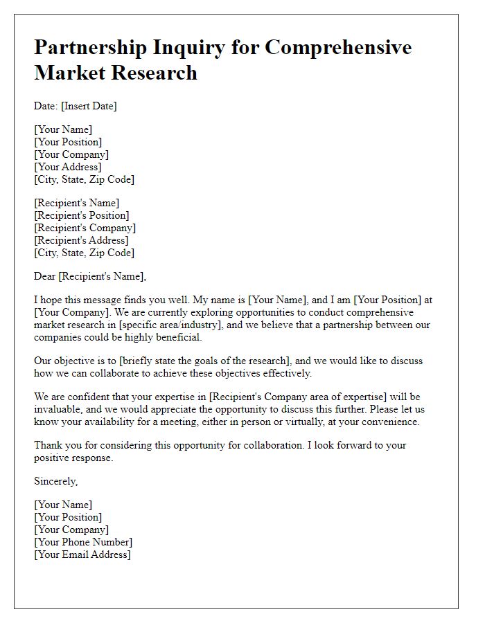 Letter template of partnership inquiry for comprehensive market research.