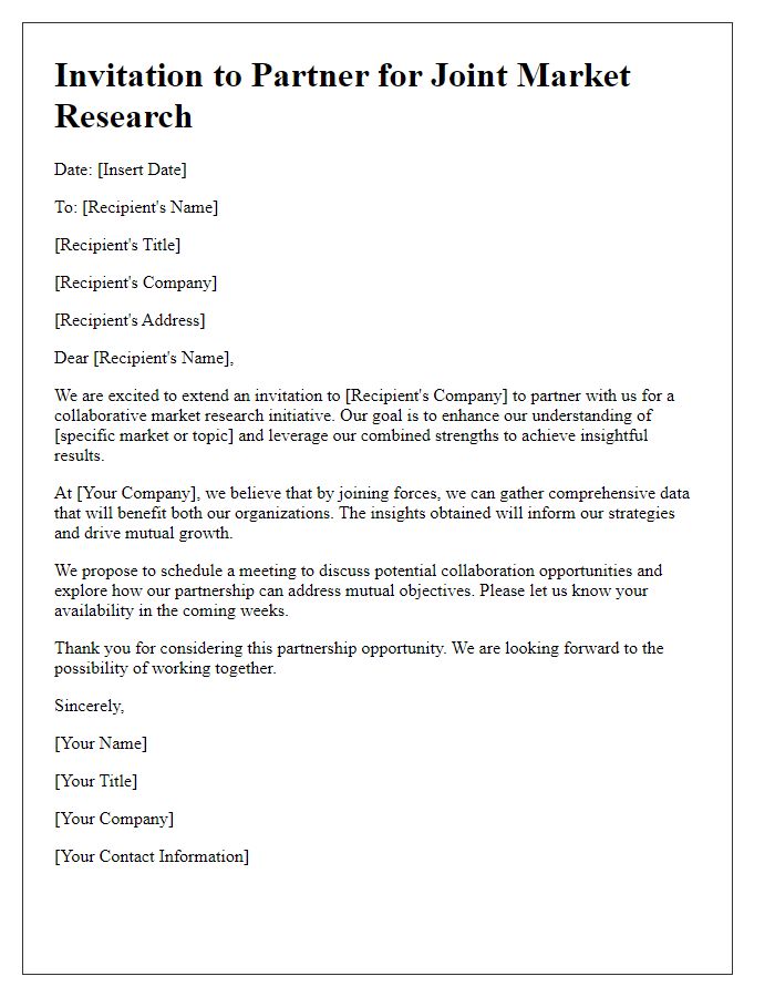 Letter template of partnership invitation for joint market research efforts.