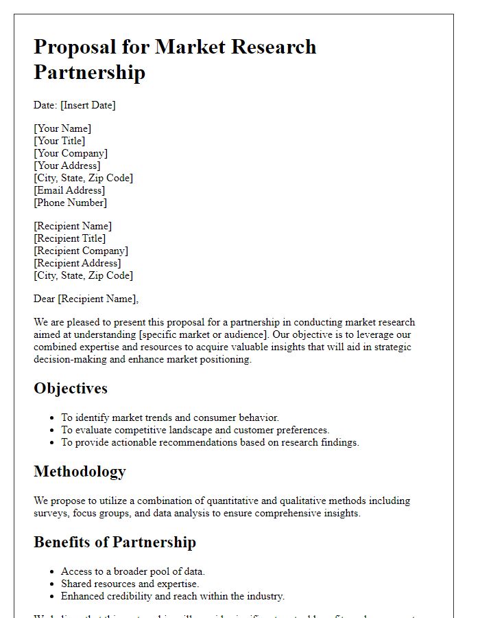 Letter template of proposal for market research partnership.