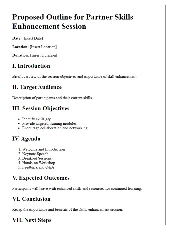 Letter template of outline for proposed partner skills enhancement session