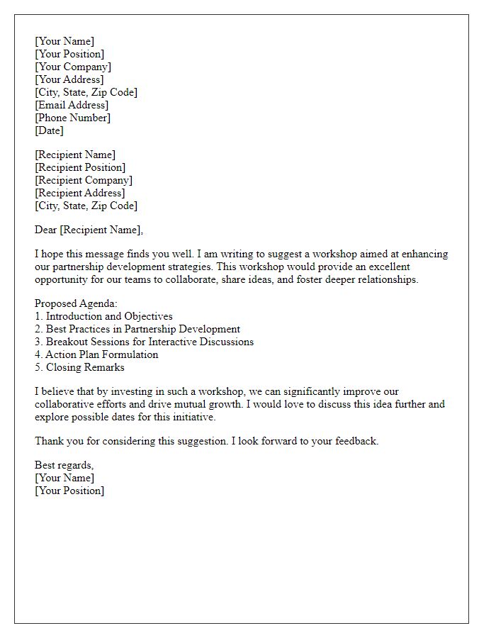 Letter template of suggestion for business partner development workshop
