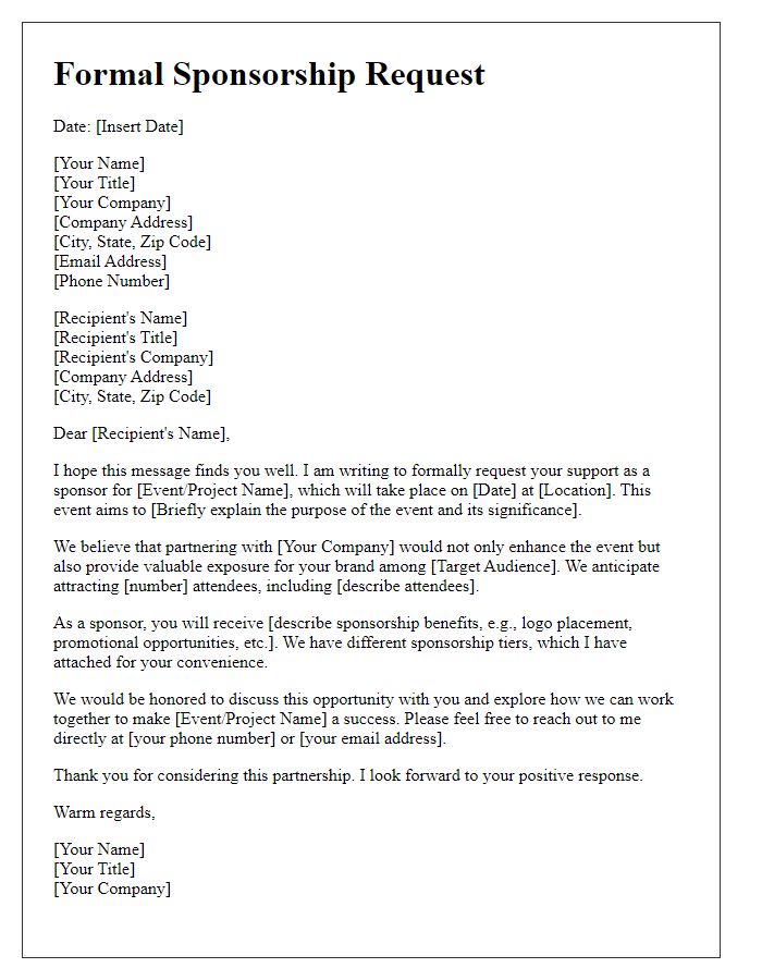 Letter template of formal sponsorship request for business partner.