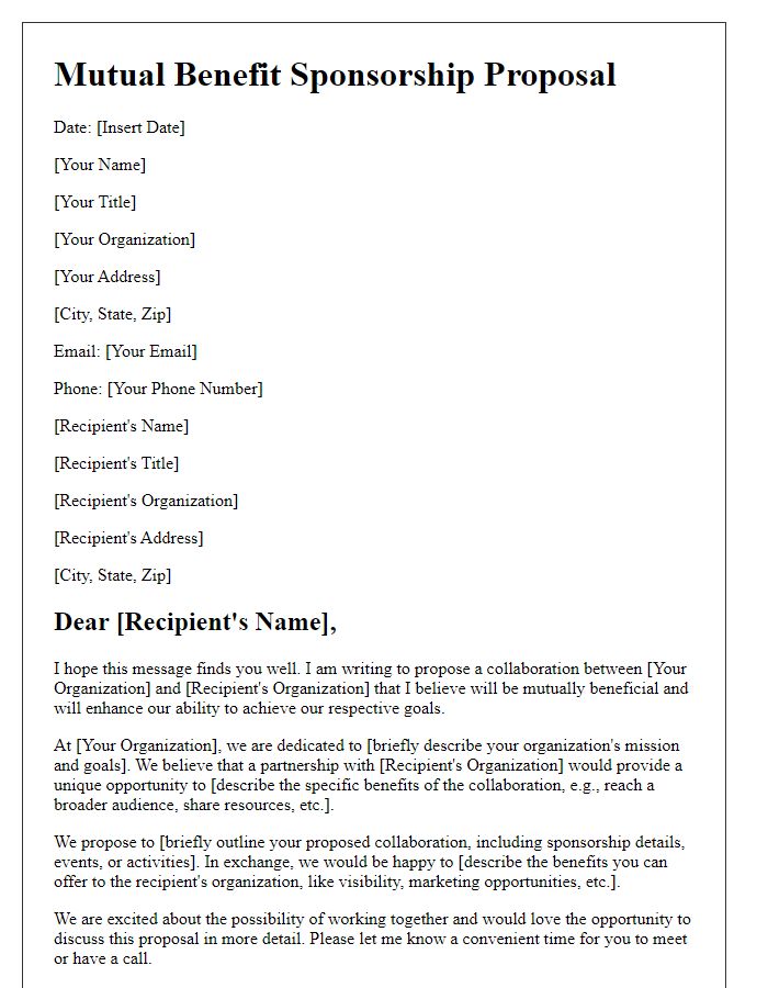 Letter template of mutual benefit sponsorship letter for collaboration.