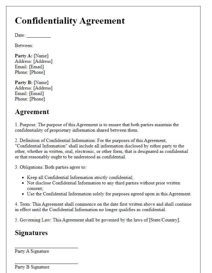 Letter template of Agreement to Maintain Partner Confidentiality