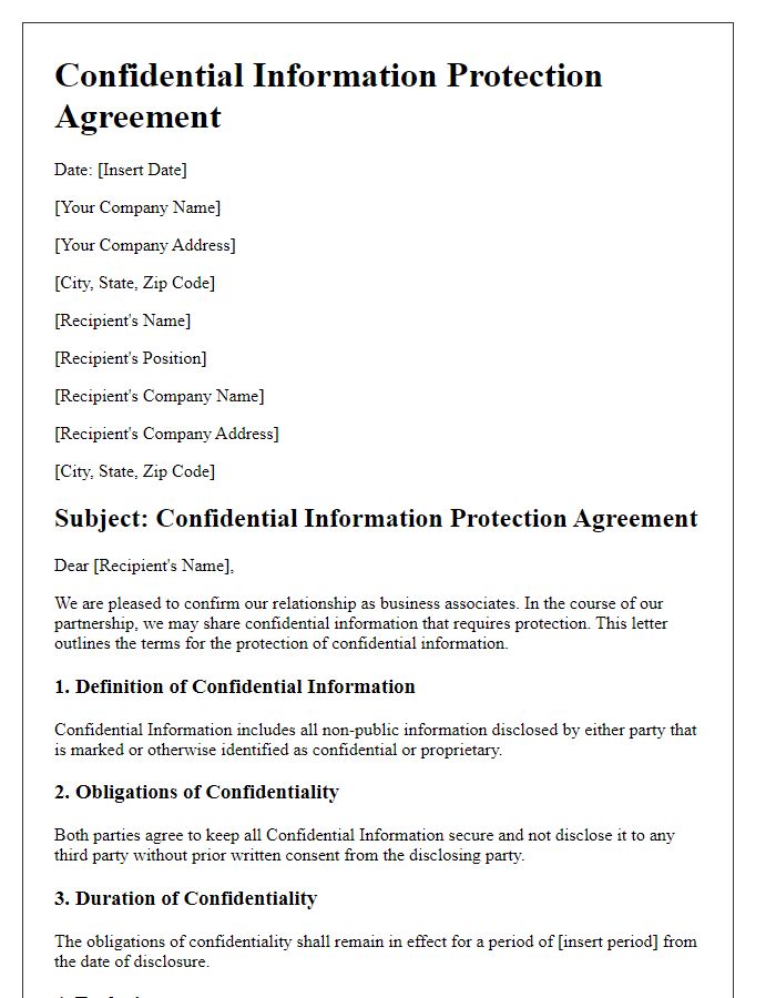 Letter template of Business Associate Confidential Information Protection