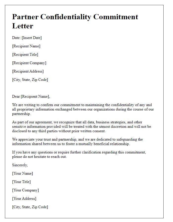 Letter template of Partner Confidentiality Commitment Letter