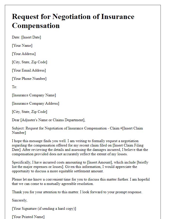 Letter template of insurance compensation negotiation request