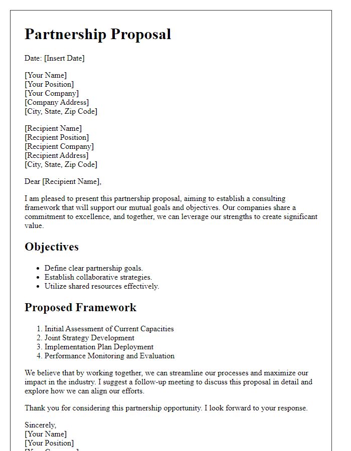 Letter template of consulting framework for partnership direction