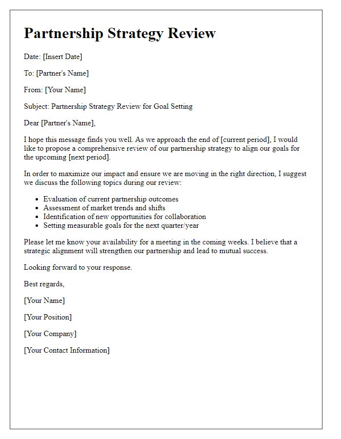 Letter template of partnership strategy review for goal setting