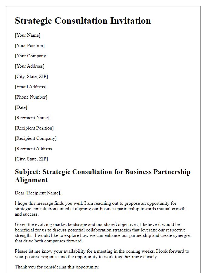 Letter template of strategic consultation for business partnership alignment