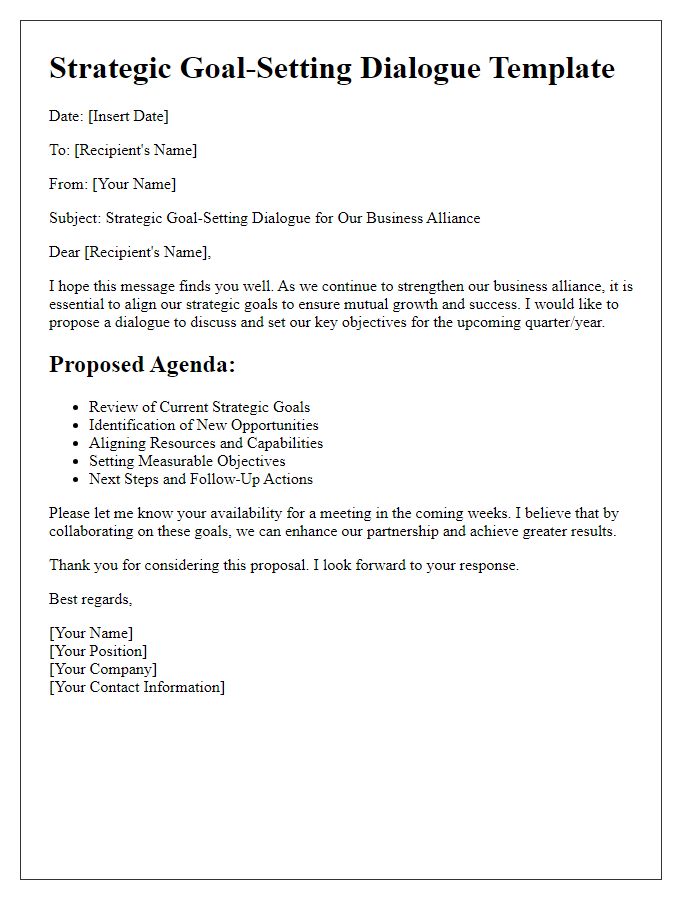 Letter template of strategic goal-setting dialogue for business alliances