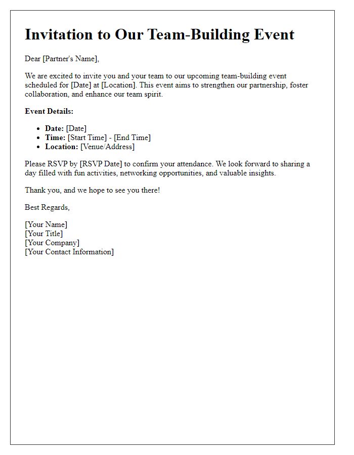 Letter template of invitation for business partner team-building event planning.