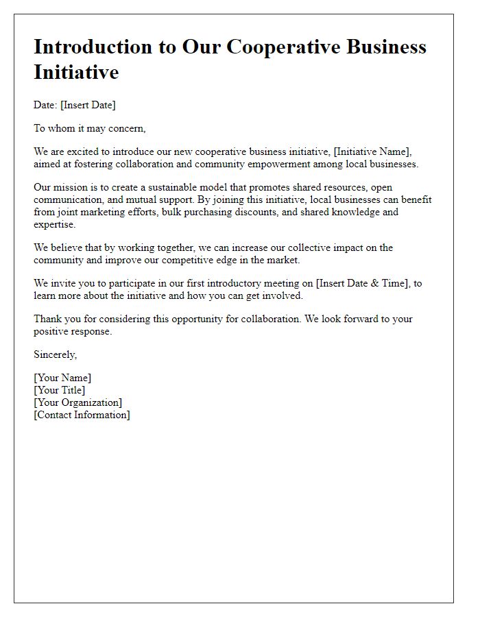 Letter template of introduction for cooperative business initiative.