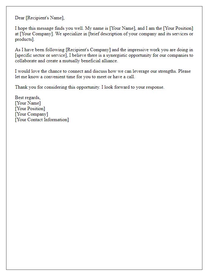 Letter template of introduction for potential business alliance.