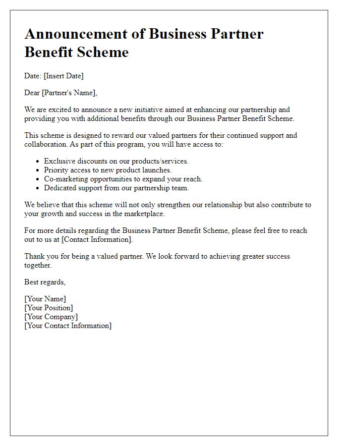 Letter template of business partner benefit scheme announcement