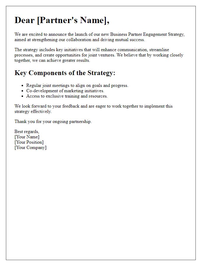 Letter template of business partner engagement strategy launch