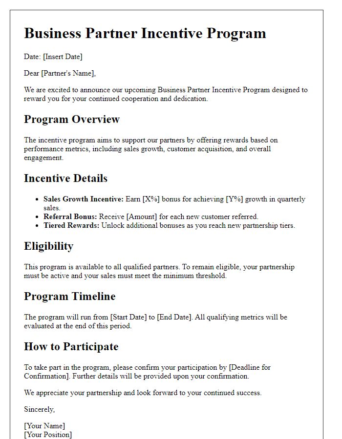 Letter template of business partner incentive program details