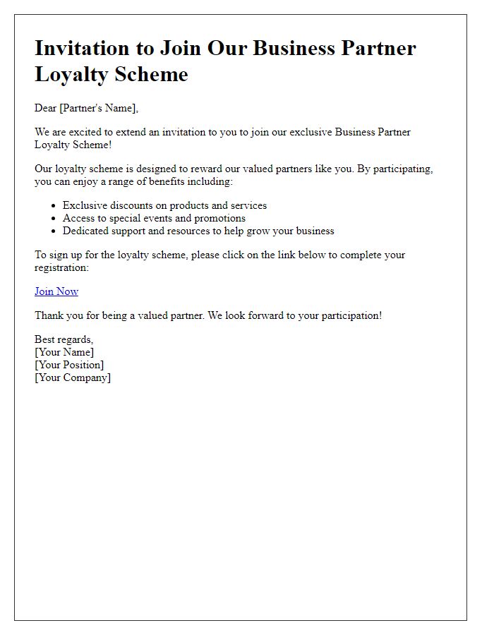 Letter template of business partner loyalty scheme invitation