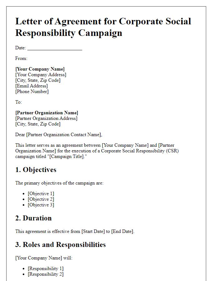 Letter template of agreement for corporate social responsibility campaign